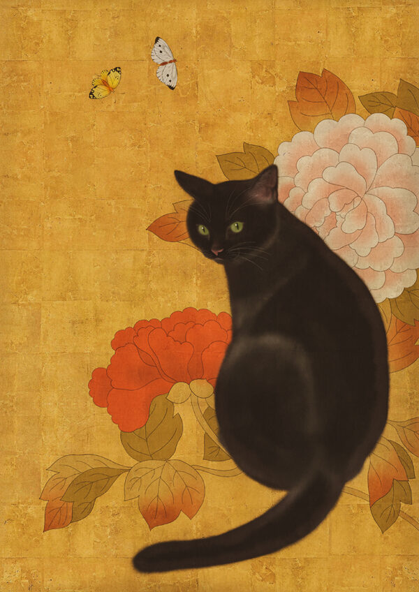 Peony and butterfly cat